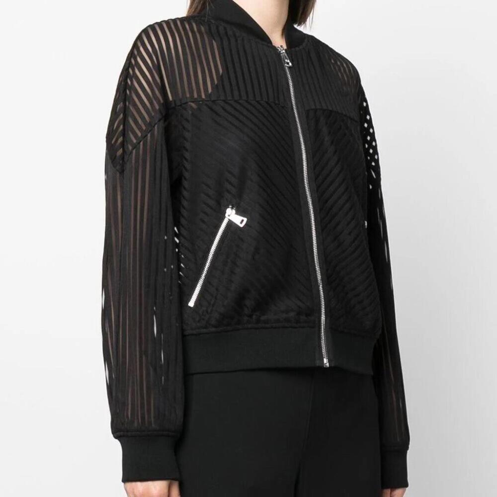 DKNY Semi Sheer Striped Zip-up Bomber NWOT